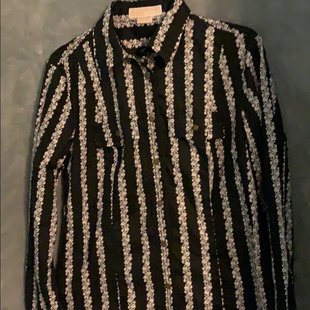 Michael Kors black floral striped button up